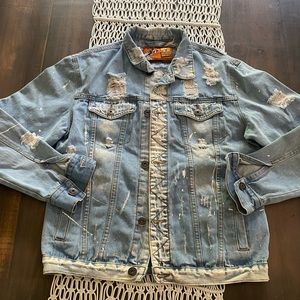 Rolling Paper distressed splatter denim jacket